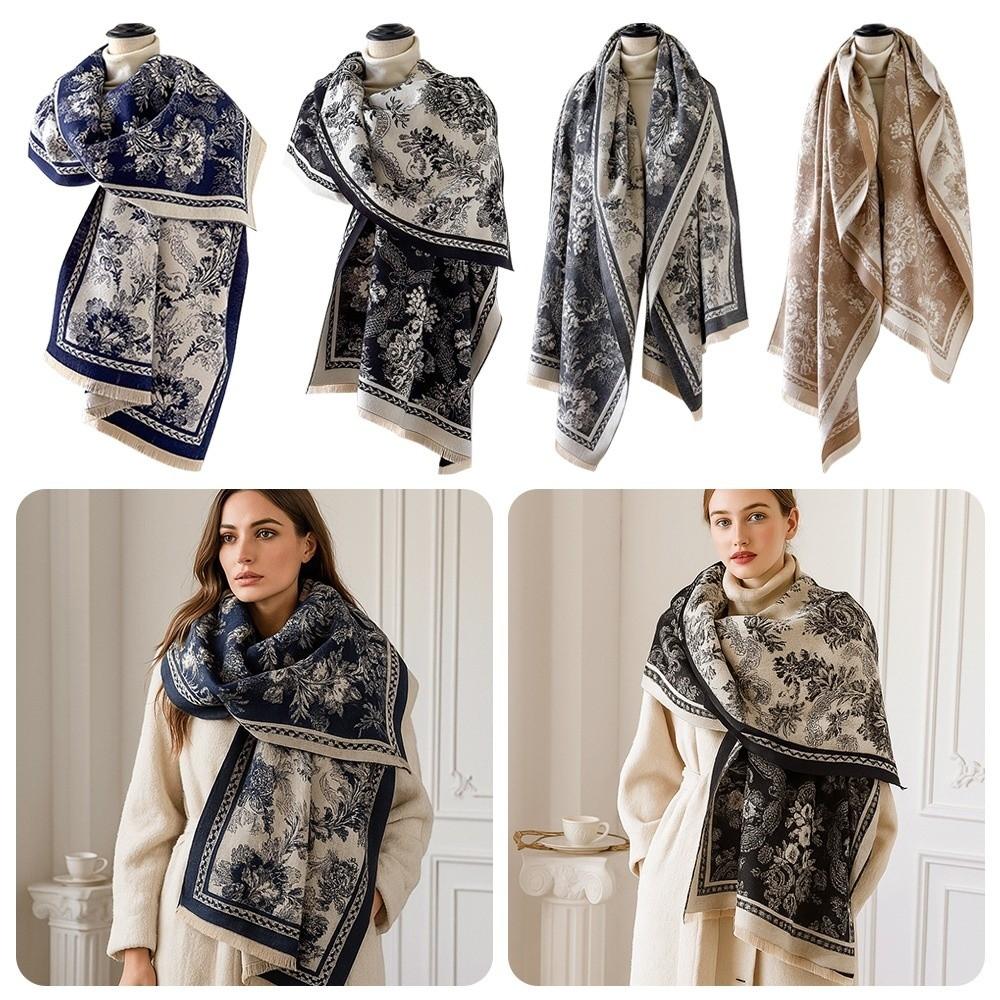 Two-Sided Jacquard Scarf Windproof Winter Scarf Cozy Pashmina Shawl  for Autumn Winter