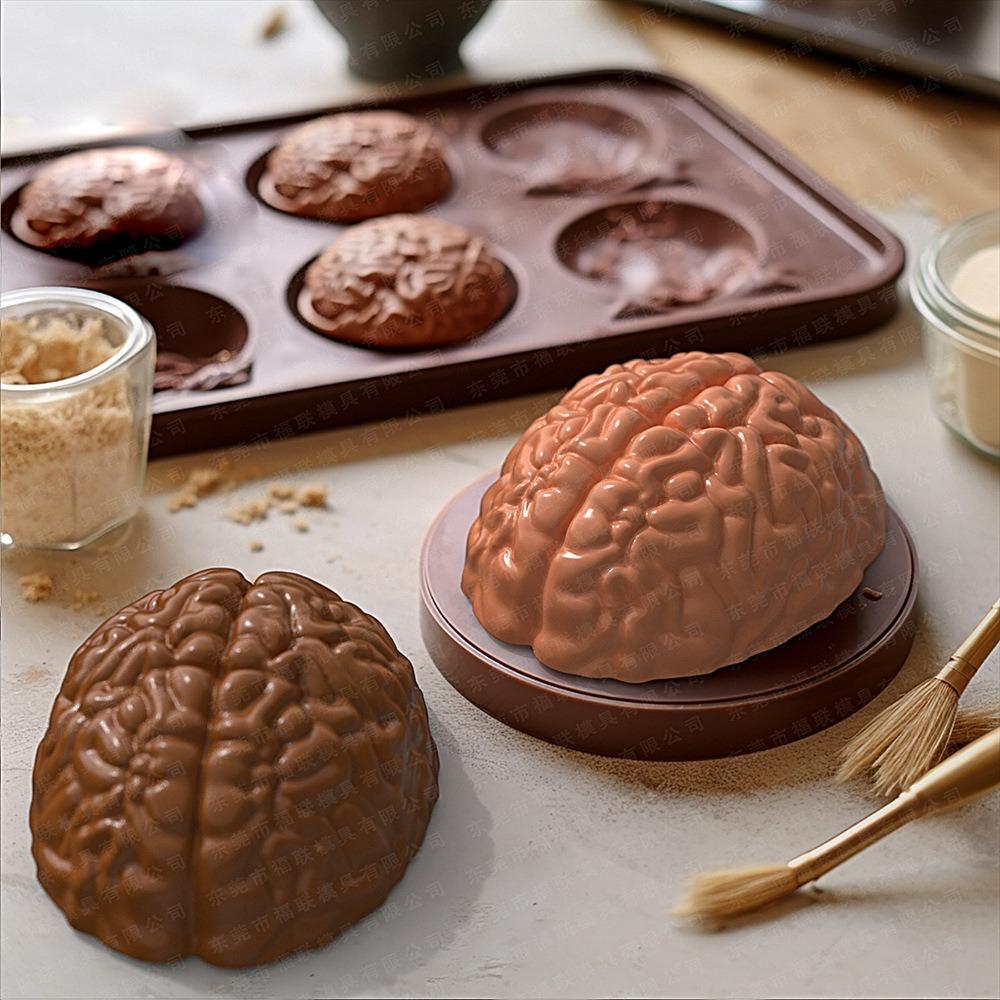 Halloween Silicone Brain Baking Mold Realistic Mold with Support Base Thickened, Suitable for Fondant Chocolate Jelly or Pudding