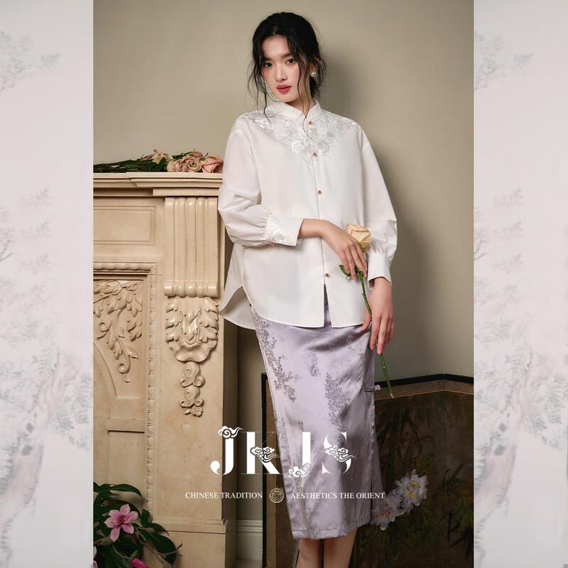 JK&JS New Chinese Style Embroidered Cloud Shoulder Blouse M
