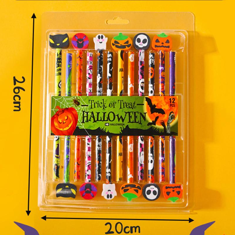 12Pcs Creative Cartoon Halloween Pencils Cute Students Stationery Hb Black Write Draw School Boxed Pen Gift