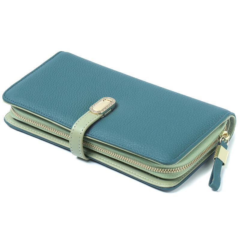 Dámská peněženka, Pravá kůže, Velkokapacitní peněženka v kontrastních barvách, První vrstva hovězí kůže, Luxusní psaníčko, Peněženka na více karet.