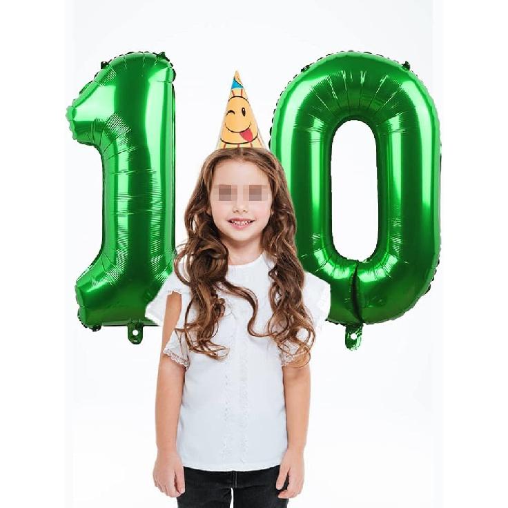 Green 10 Number Balloons Giant Jumbo Number 10 32" Helium Balloon Hanging Balloon Foil Mylar Balloons for Boys Girls 10th Birthday Party Supplies 10