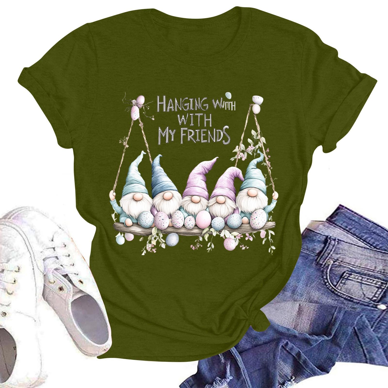 

Женская повседневная модная уличная футболка с коротким рукавом и принтом в виде Пасхи L армия зеленый