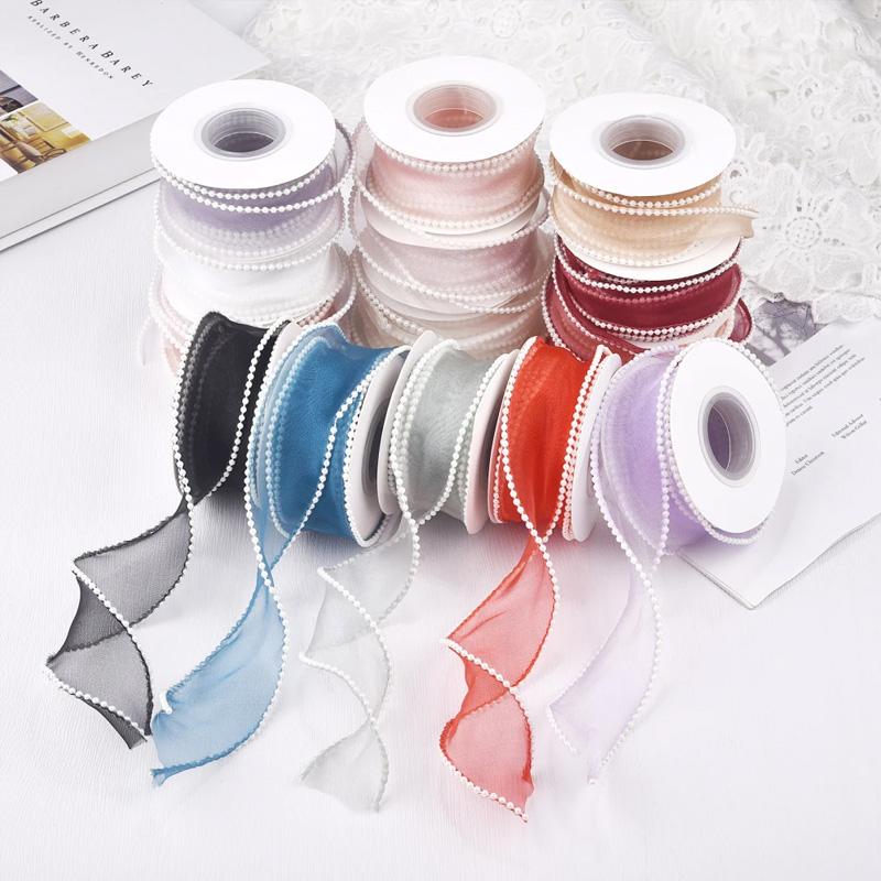 5 Yards Wrapping Ribbon DIY Mesh Gauze 4cm Fish Tail Yarn Solid Color Silk Pearl Edge Flower Bouquet Packaging