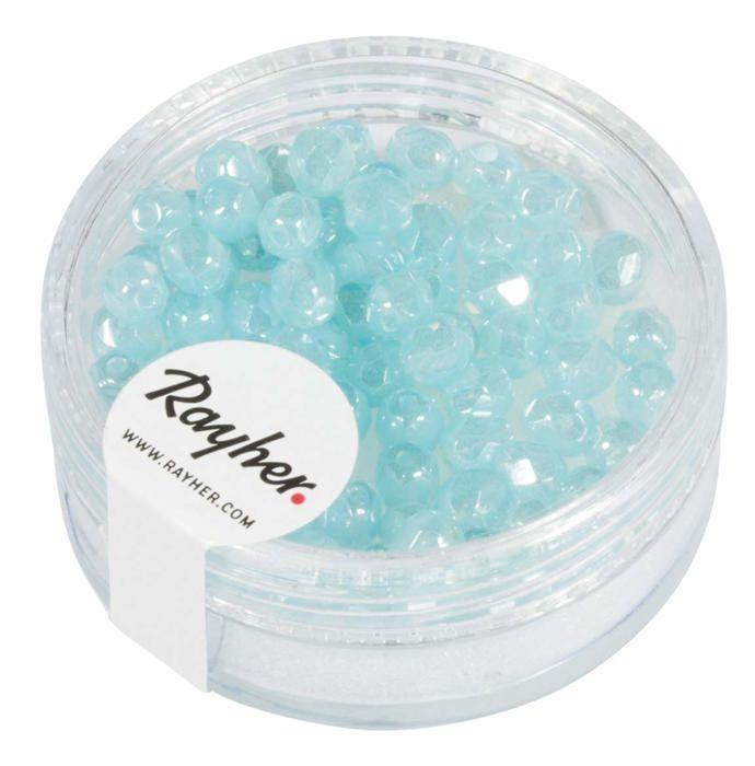 Perles en verre - Rayher - 14200354 - Diamètre 4 mm - Couleur aqua opaque - Boîte de 100 pièces