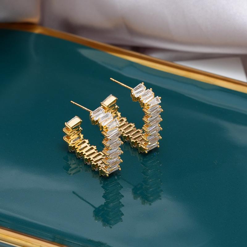 Personality Geometric Irregular Full Diamond Zircon Square Earrings Copper Gold Plated Creative Earrings High Sense Earrings Women