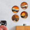 4Pcs Wooden Frames Aesthetic Ornament Round Background Pendant  Bedroom