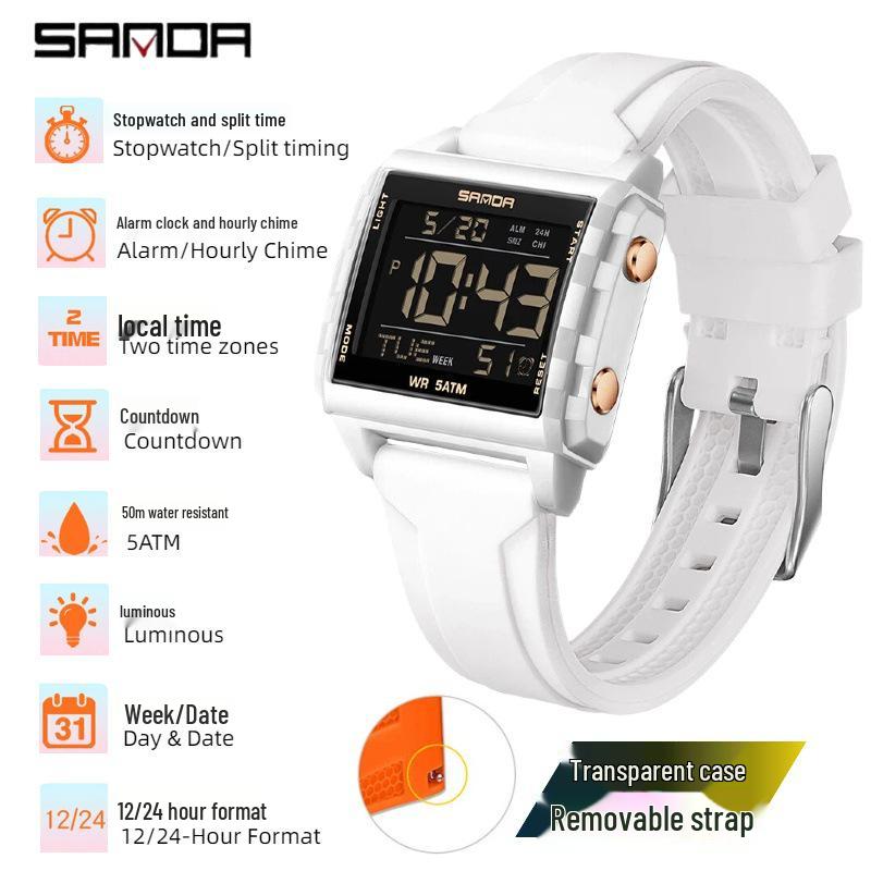 SANDA Men's Luminous Waterproof Sports Watch - Square Design with Multifunctional Countdown Timer