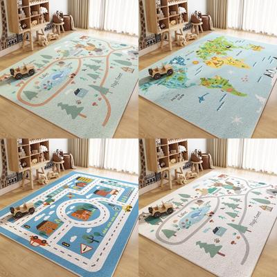 Kids Educational Rugs Collection World Map City Road Magic Forest Designs Large Play Mat for Children Room Decor