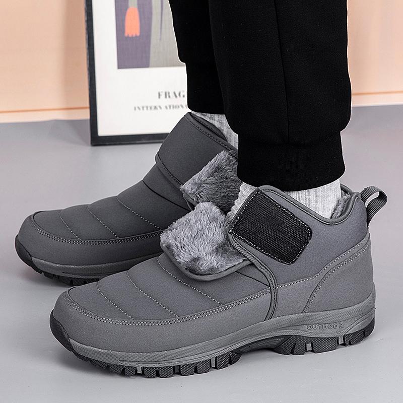 Winter Men's Fur Lined Ankle Boots Adjustable Hook and Loop Diabetic Shoes for Elderly Swollen Feet Hallux Valgus Bunion Relief