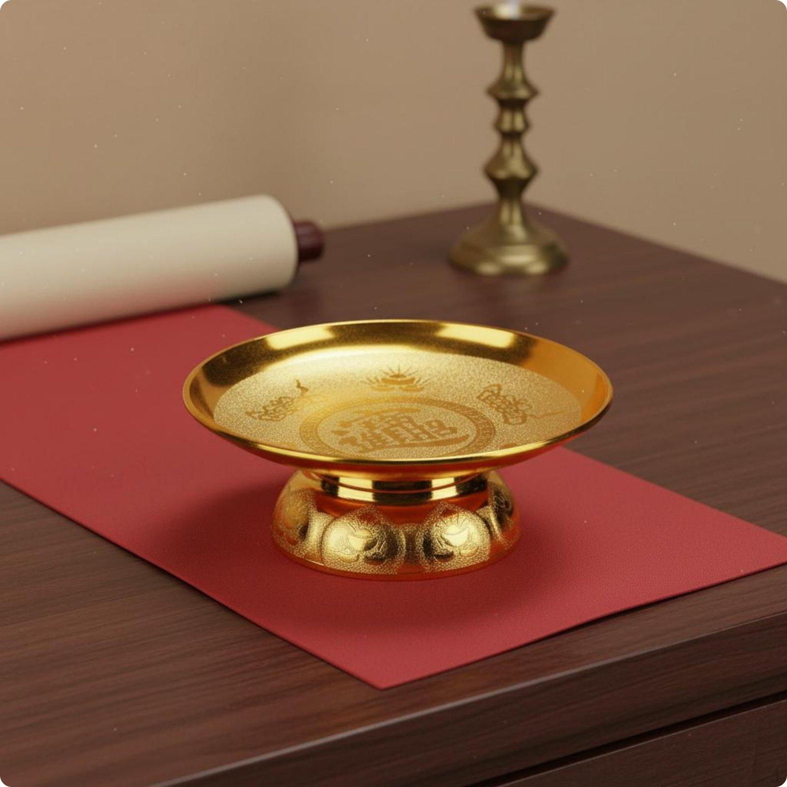 Altar Fruit Plate Ornate Design Worship Tray Embossed Pattern Shrine Offering 9 Inch 6 Inch