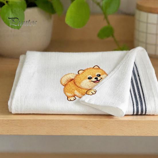 Embroidered Puppy Tea Towel Cute Towel, Corgi Dachshund Kitchen Dish Absorbent Decorative Guest Towels Quick Dry Hand for Dog Lovers Bathroom