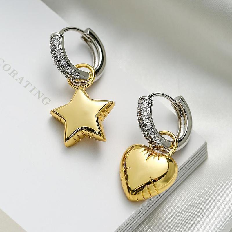 Full Shiny CZ Stone Tiny Hoop Drop Earrings Fashion Star Heart Shape Trendy Gold-color Drop Metal Earrings Evening Jewelry