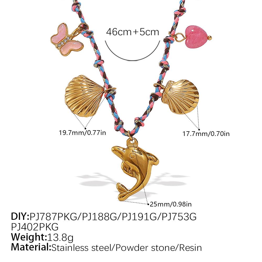 Fashion Creative Simple Color Rope DIY Pendant Bracelet Stainless Steel Gold-plated Love Pendant Necklace Jewelry Women