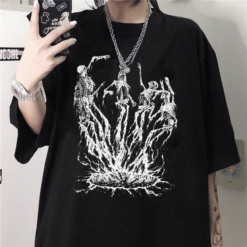 Harajuku Y2k Clothes Summer Goth Female Horror Skull Loose Men and WomenT-shirt Punk Dark Grunge Streetwear Gothic Top T-shirts