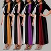 Cross-Border Elegant Slimming Piano Stripe Color Block Evening Dress