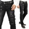 Biker Straight Elastic Jeans Men Zipper Hole Streetwear Punk Skinny Denim Cargo Pants Pantalones Clothing