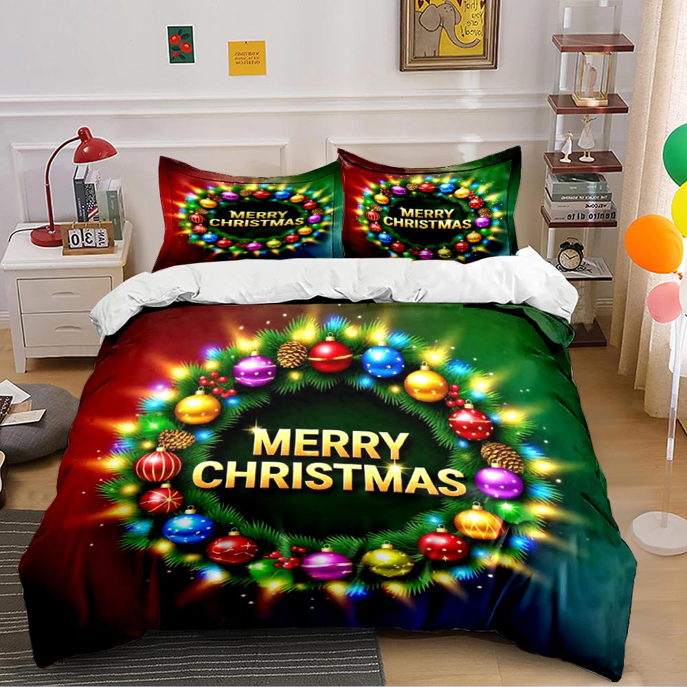 Festive Christmas Wreath Design Bedding set (1 duvet cover, 2 pillowcases, duvet not included)