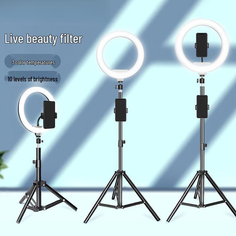 Trépied de sol multifonctionnel et support de téléphone avec anneau lumineux pour streaming en direct et photographie