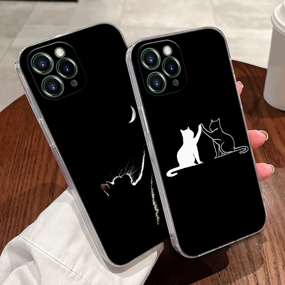 Funny Cute Cat Line Art Transparent Case For Apple iPhone 17 16 15 14 13 12 11 Pro Max 16 Plus 16E 17Air 17Pro Phone Cover Funda