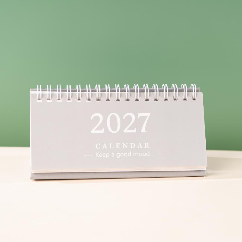 1Pcs 2027 Mini Coil Standing Desk Calendar Waterproof Page Flip Planner for Office Workers Daily Task Management