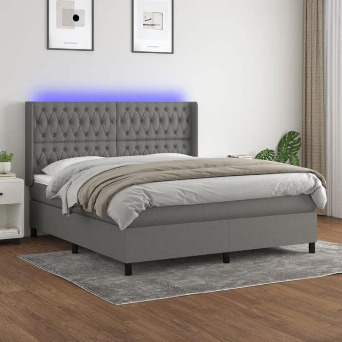 Maison Exclusive - Sommier à lattes de lit matelas LED Gris foncé 180x200 cm Tissu
