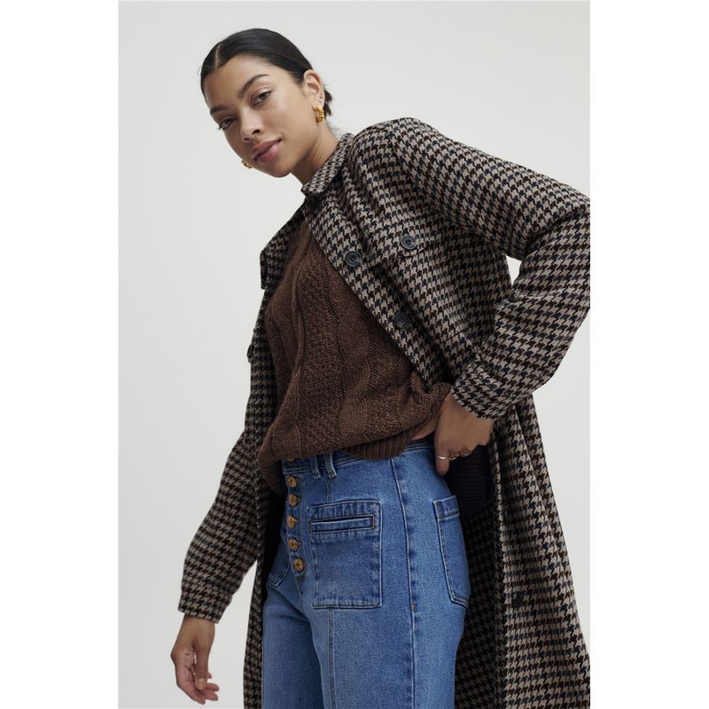 Fashion Pure Yuan Export Tail Goods Classic Houndstooth Large Pocket Autumn and Winter Women's Long Woolen Coat
