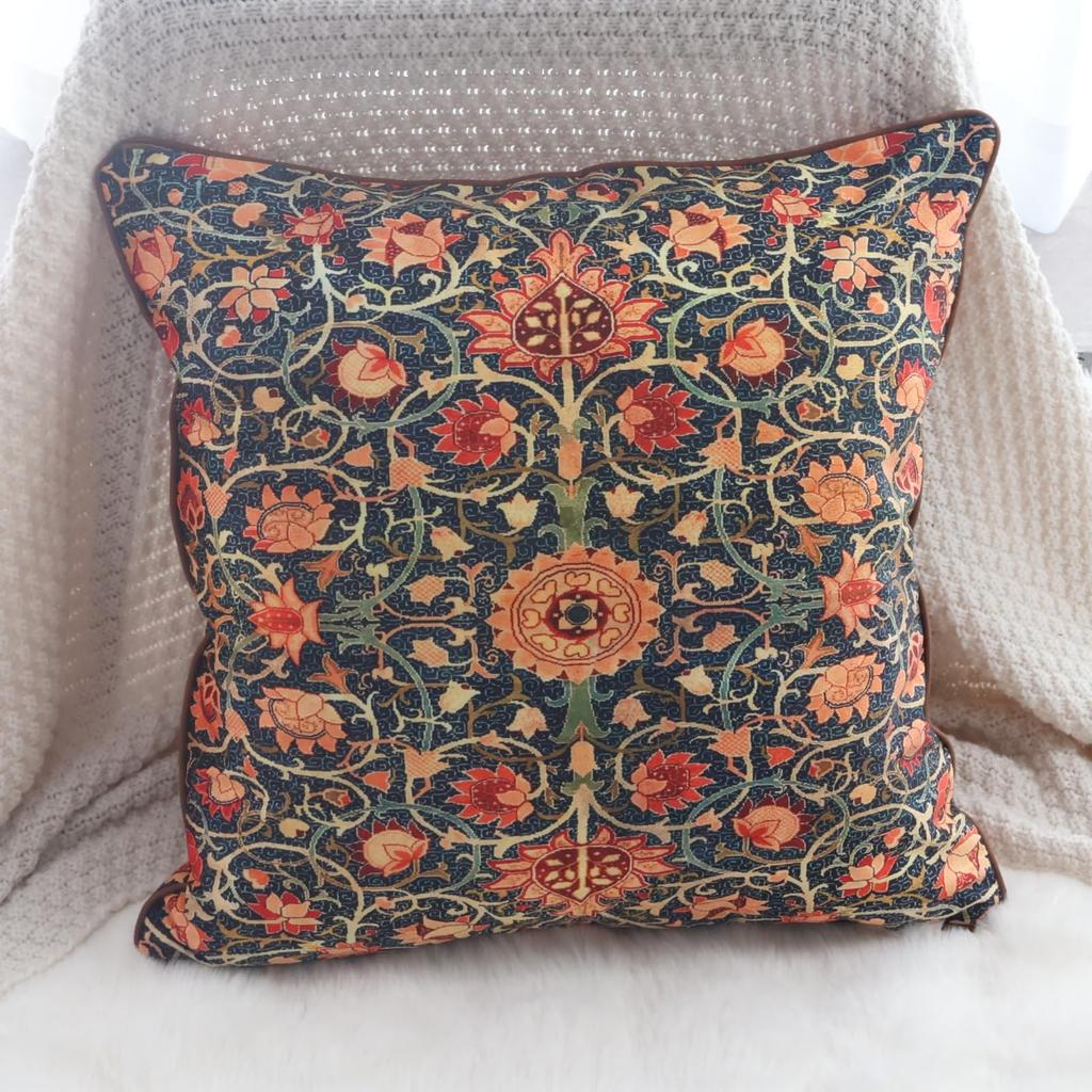 2er-Pack Petrol Orange William Morris Kissenbezüge Beidseitiger Druck Vintage Blumige Kissenhüllen Heimdekoration für Sofa Schlafzimmer