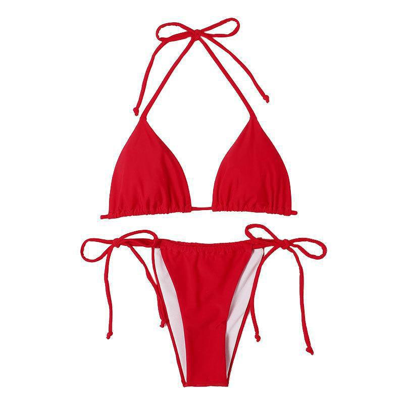 2024 Multicolor Halter Tie-Up Sexy Three-Piece Beach Swimsuit - European and American Style