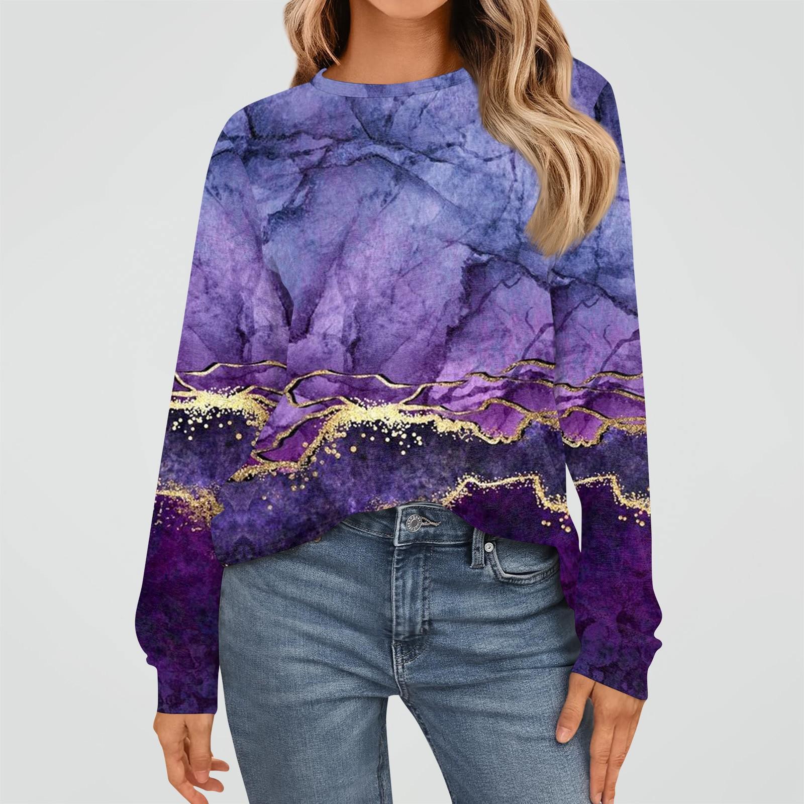 

Жіночі модні сорочки з довгим рукавом Вільні приталені з круглим вирізом Базові топи Повсякденне вбрання XL фіолетовий