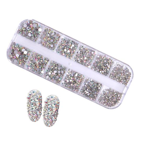1 Set Round Nail Art Rhinestone Kit 12 Grids Assorted Size Decoration Fake Gems