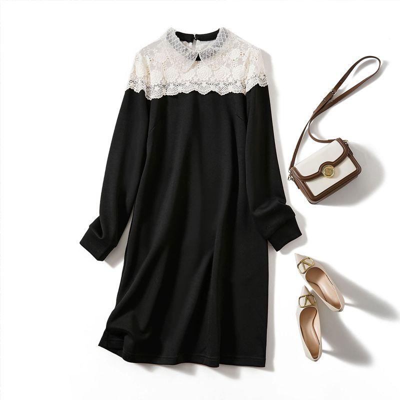 

Сяо Бай любит эти юбки на работе! Нежное чувство Женское платье из хлопка с сеткой и бисером, имитация двух частей, с маленьким лацканом, новое Black 4XL