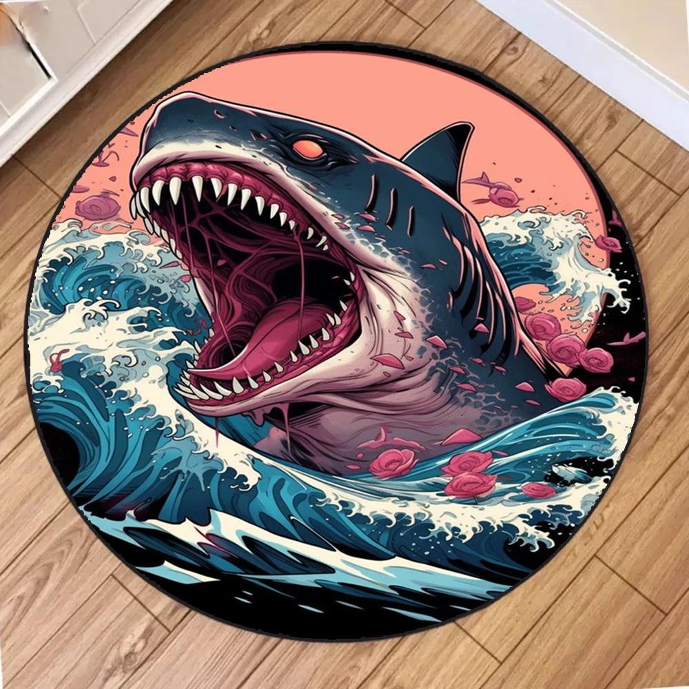 

Shark Cartoon Creative Round Area Rug for Living Room Bedroom Computer Chair Mat Gift for Easter Hanukkah Thanksgiving Decor Diameter 60cm