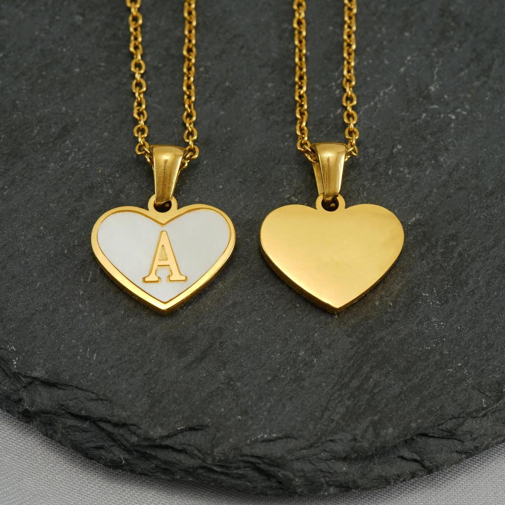 Personalized Heart Letter Necklace: Stainless Steel & Natural Shell Clavicle Chain