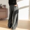 Women's Autumn/Winter 2025 Woolen Flannel Fleece-Lined Pants - Petite, Lazy, Thickened, Wide-Leg, Curved Leg Design.