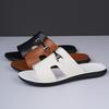 Herren Schwarz Leder Pantoffeln Flach Sommer Braun Sandalen Outdoor Weiß Breite Spitze Strandschuhe für Vater Übergröße 46 47 48