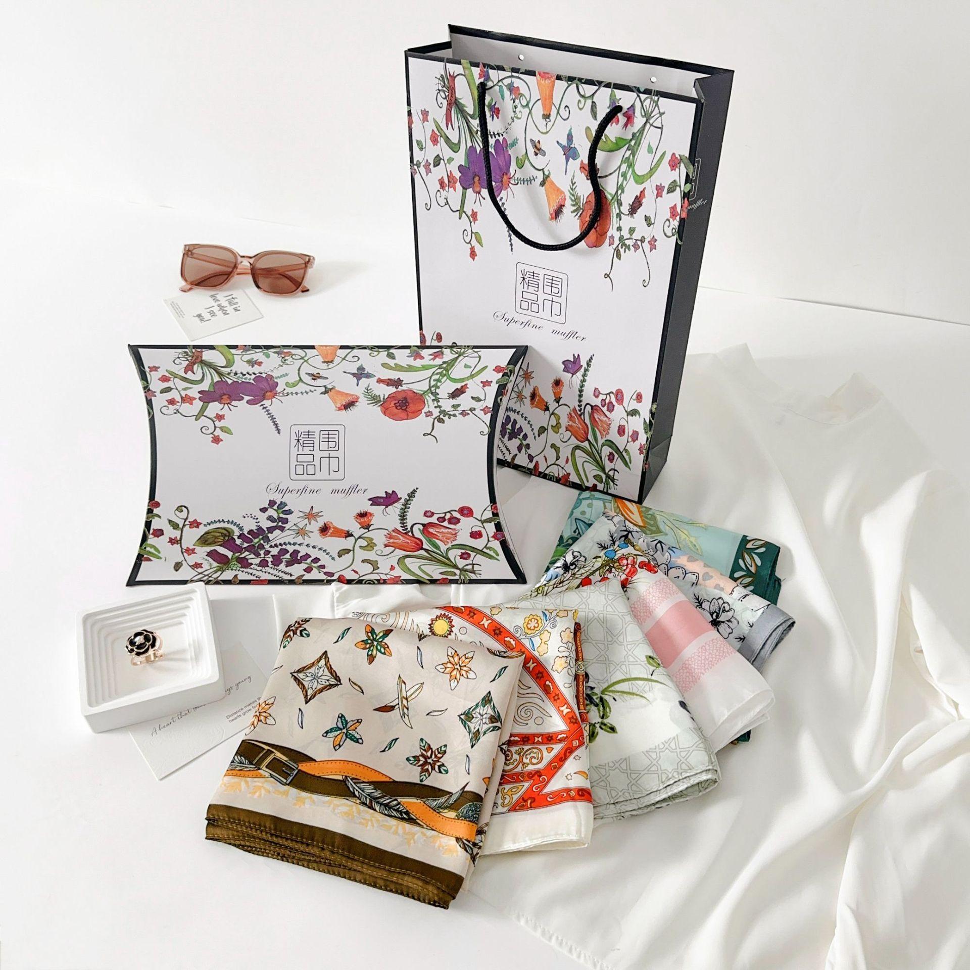 

Spring and Autumn Fashion Temperament 70 Square Scarves Urban Beauty Stewardess Professional Wear Scarf Silk Scarf Light Luxury Gift Box Set 70*70