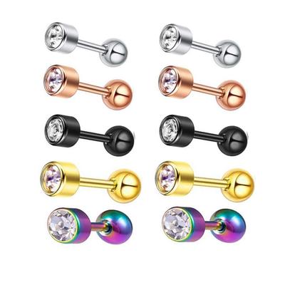 Trendige Edelstahl Diamant Zylinder Ohrringe mit Ohrknorpel-Piercing