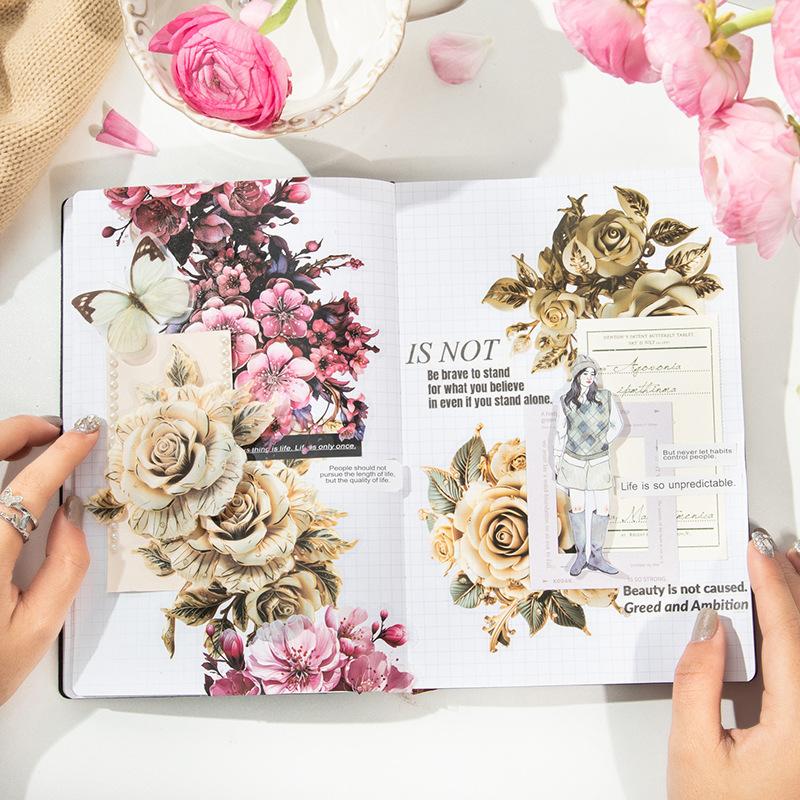 10 pcs Large size Flowers Plant Stickers aesthetic Stick Labels Decorative Hand Account Diary Album Scrapbooking Material