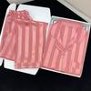 High-End Women's Striped Pajamas: Spring/Summer Long-Sleeve, Pant, and Cardigan Set for Outdoor Wear.