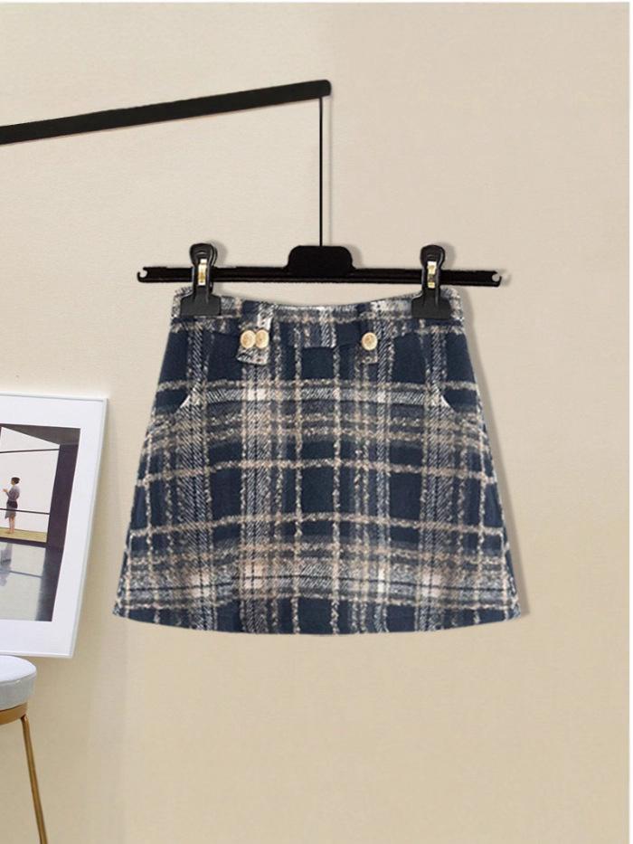 Jupe Midi A-Line à Carreaux - Taille Haute, Coupe Slim, Style Élégant pour le Nouvel An pour Automne/Hiver