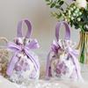 Small Floral Canvas Drawstring Bag Small Bowknot Jewelry Pouch With Pearl Chain Wedding Candy Packaging Bag
