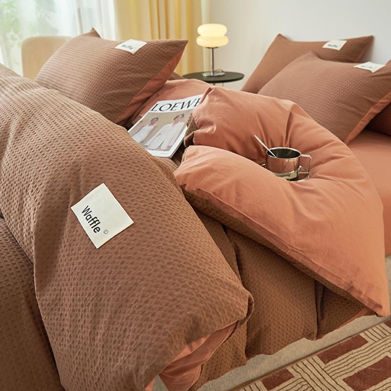 

Ins Style Solid Color Waffle Cotton Duvet Cover Set Bed Sheet Four Piece Set High Beauty Quilt Sheet Bed Sheet Bedding Set 150x200cm 3pcs