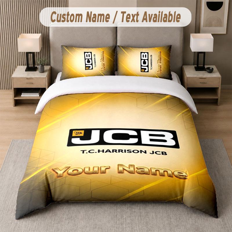 Custom Bedding Set JCB Pattern, Print Name Text 1 Duvet Cover Plus 2 Pillowcases Home Textile