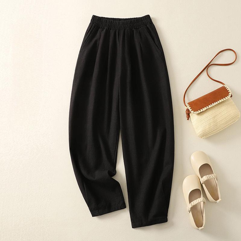 Spring Loose Casual Solid Color Elastic Waisted Lantern Pants for Women Trousers Women’s