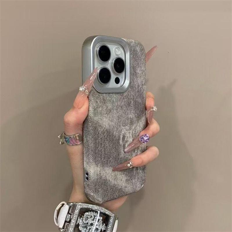Electroplated Denim Texture iPhone 17 Pro Case, Full Coverage for Apple 16 Pro, 14 Pro, and 15 Pro Retro.