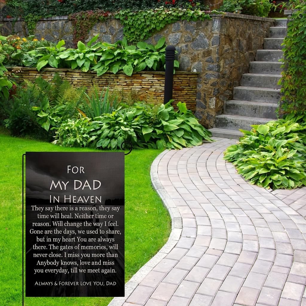 1pc Memorial Garden Flag for Dad In Heaven - Double-Sided Burlap, 12x18 Inch, Grave Outdoor Decor