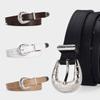 New Trend Three-Piece Women'S Belt High-End Silver Buckle Simple Decorative Pu Belt