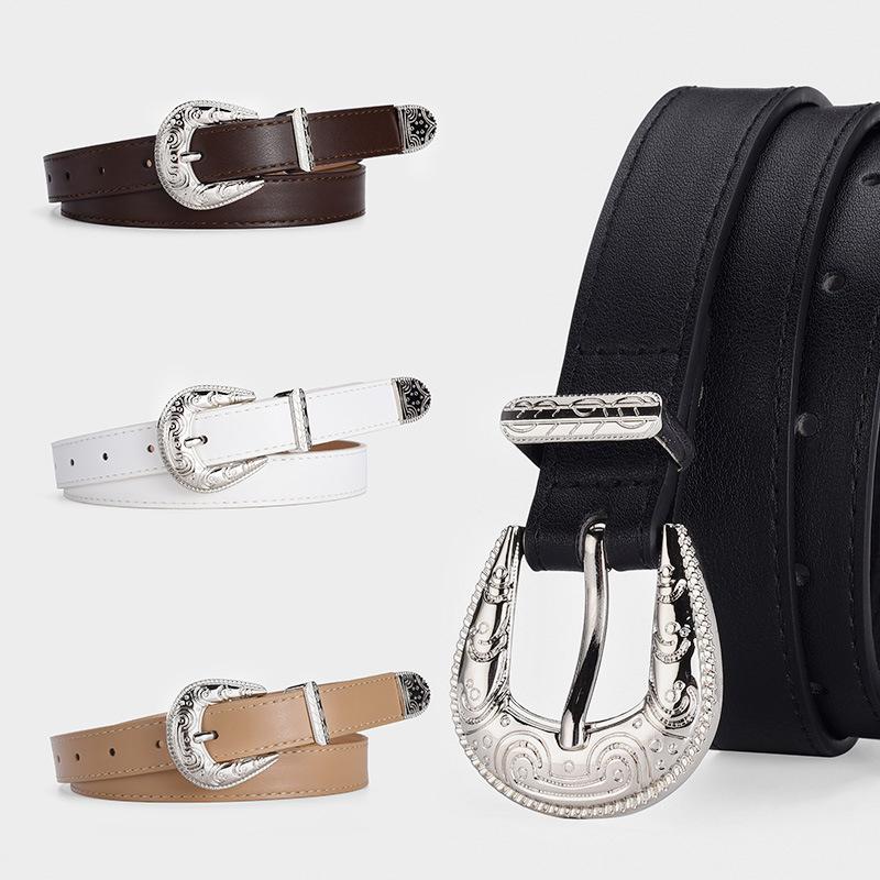New Trend Three-Piece Women'S Belt High-End Silver Buckle Simple Decorative Pu Belt