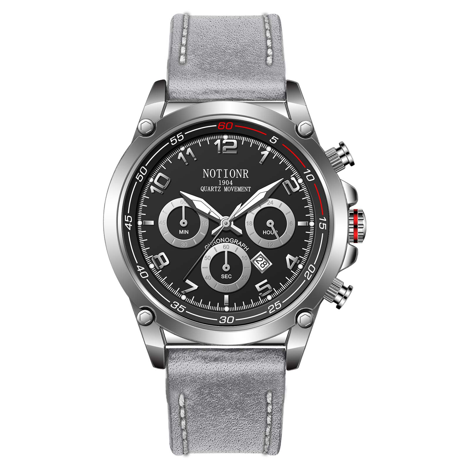 

Модні ділові годинники Чоловічий кварцовий годинник Повсякденний годинник Великий цифровий годинник Аналоговий годинник з календарем Годинник із кількома циферблатами Шкіряний ремінець сірий